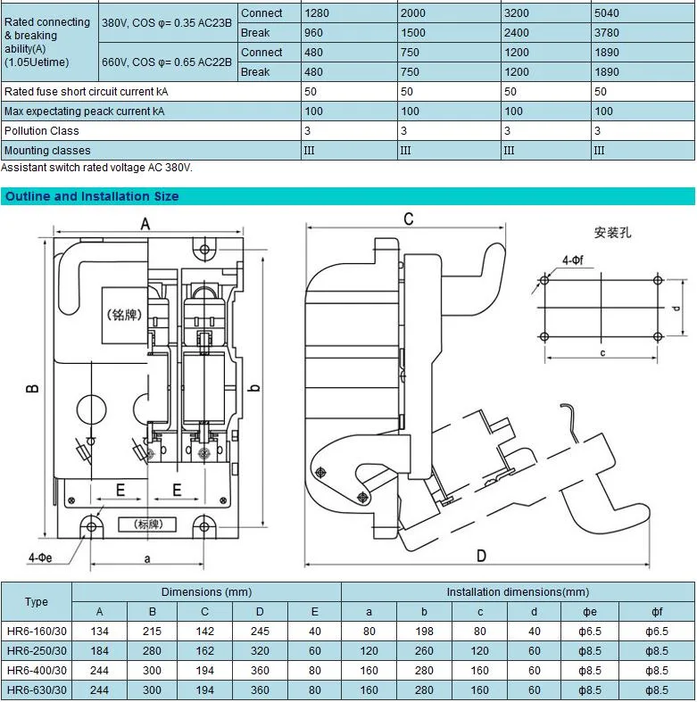 Hr6-400/30 400A 3p Fuse Type Isolation Switch for Circuit Protection