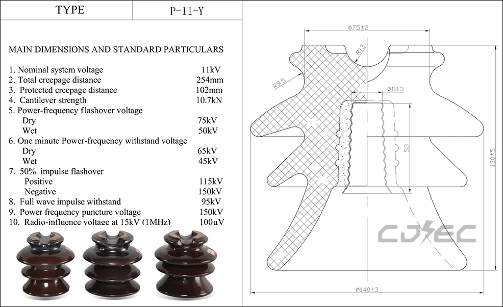 11kv 11kn Pin Type Porcelain Insulator P-11-Y/254mm